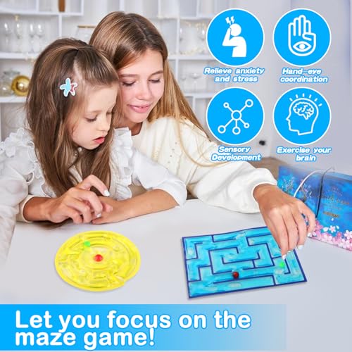 JaneYi Sensorisches Spielzeug 2 Stück Gelgefüllte Labyrinth Spiele für Kinder & Jugendliche Runde & Eckige Fidget Squeeze Toys Sensorik Spielzeug gegen Stress Angst ADHS & Autismus