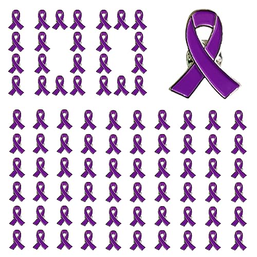 100Pcs Purple Ribbon Lapel Pin Domestic Violence Awareness Brooch Alzheimers Epilepsy Lupus Cancer Awareness Pins