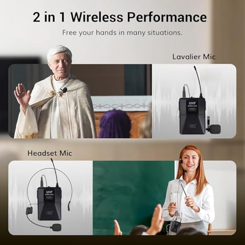 Image of MX UHF Wireless Microphone System - Cordless Mic Set with Headset, Bodypack Transmitter & Receiver - Ideal for Karaoke, Conferences, Stage Performances, Weddings, DJ, Parties, and Speeches