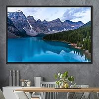 Framed Canvas Wall Art Calming Waters Aerial Cool Lake Landscape Multicolor Photography Realism Relax/Calm - 16x24 inches