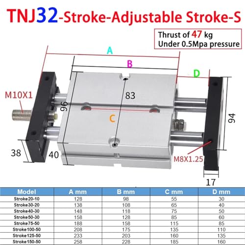 Vérin pneumatique double tige anti-rotation alésage 32