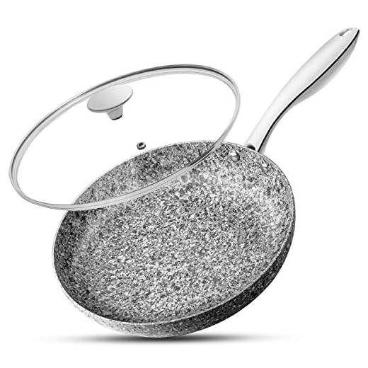MICHELANGELO Stekpanna 26 cm, stekpanna med lock, granit stekpanna non-stick med stenhärledd beläggning, non-stick stekpannor med lock, stenstekpanna med lock, 26 cm - induktionskompatibel