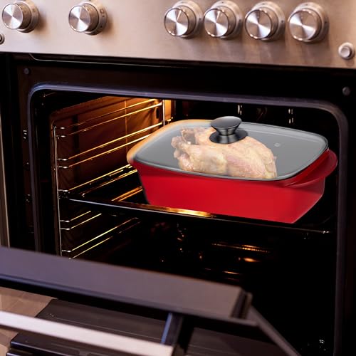 Asador de horno de 5 L Relaxdays rustidera roja antiadherente 3