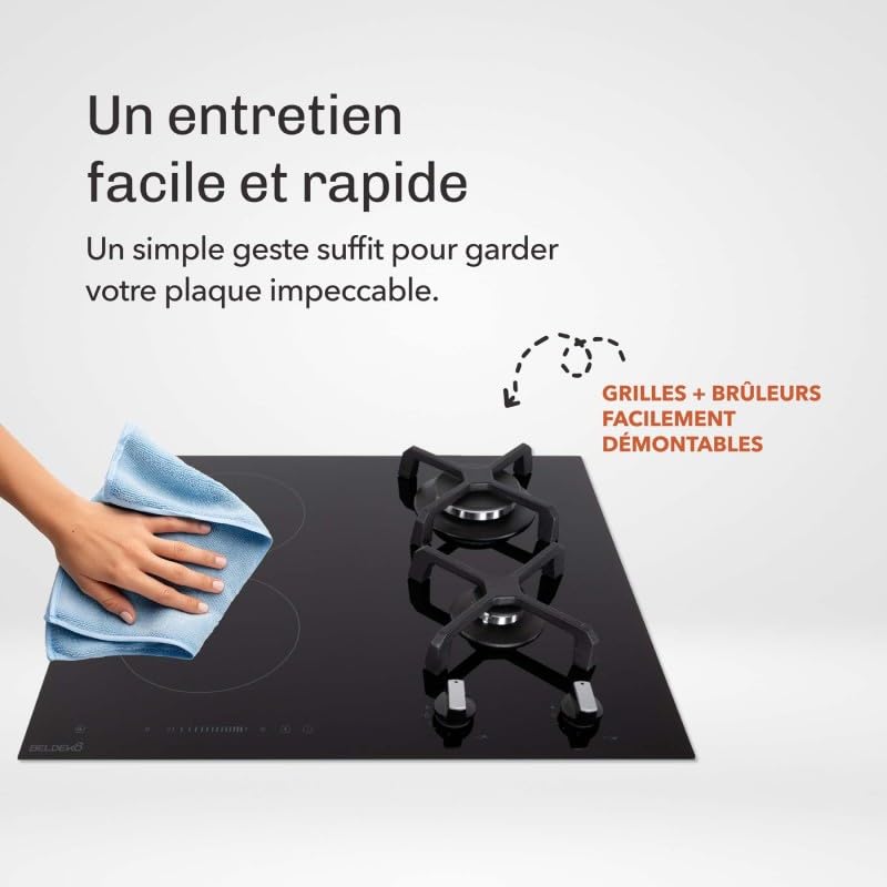 BELDEKO Plaque Mixte 2 Gaz + 2 Induction 6900W - Marque Française