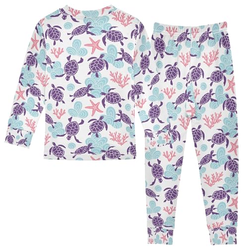 Animal Turtles Pajama Sets Long Sleeve Top with Pants Cotton Soft Sleepwear 2 Piece Pjs Set, 8 Years Old2