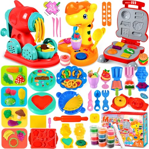 NEMMXUB Juego de Plastilina, Herramientas Plastilina para Niños, 52 Piezas de Moldes plastilina para Crear Hamburguesa,Pizza y Pasta, Accesorios de Arcilla de Modelado,con 12 Cajas Arcilla