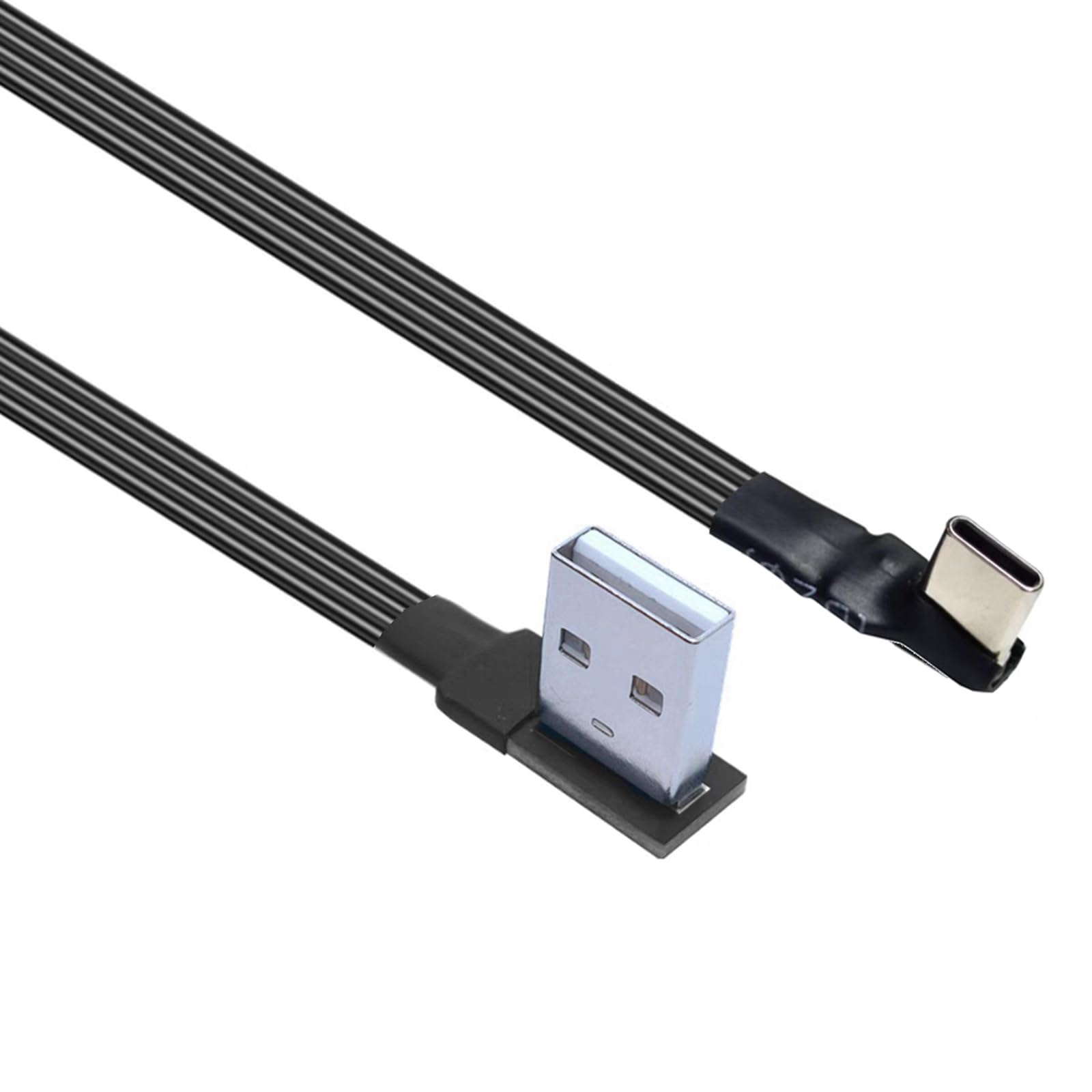 MHADBKH 50cm to 300cm Angled Connection Flat Silicone Type C Charges Cable 10W Fast Charging 480Mbps Data Transfer for Gaming Metal Connection USB C Charging Line