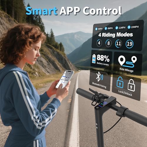 Image of WERHY Electric Scooters, 350W Brushless Motor & 19 MPH, 15-21 Miles Long Range, 8.5 inch Solid Tires, Folding Sport Scooters for Adults with Dual Brake System and APP