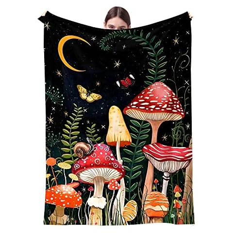 Mushrooms Blanket Soft Flannel Fleece Throw Blanket for Couch Sofa Bed Mushroom Decor(Mushrooms Moon, 60x50in) Cover