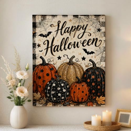 Lienzo decorativo de calabazas y telarañas pintura para colgar en pared de dormitorio