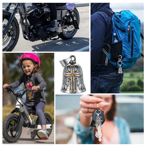 Image of Motorcycle Bell Guardian Angel Charm - Weather-resistant Good Luck Gremlin Bells With Gift Box, Legend Card, Keychain