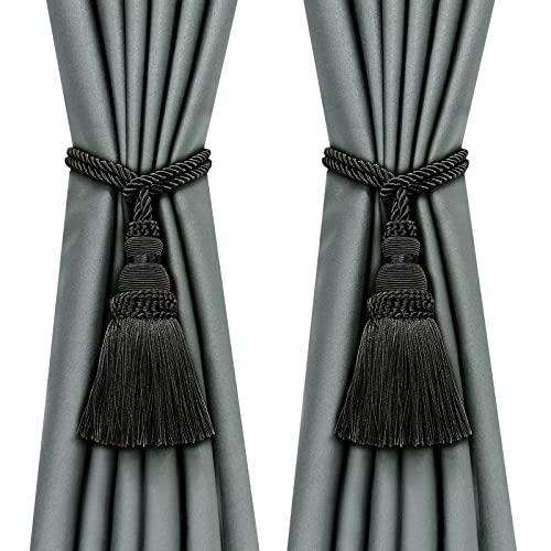 Fenghuangwu 2 Pack Curtain Tie Backs Rope Tassels for Curtains Drape tiebacks Handmade Outdoor Home and Outdoor Decorative (Black, 2p)