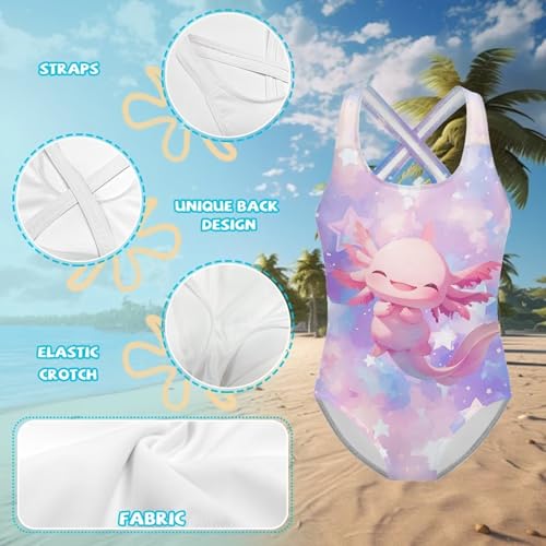 Image of Girls One Piece Swimsuits Teens Sleeveless Back Cross Strap Bathing Suit Kids Quick Dry Cute Beach Swimwear(5-14)