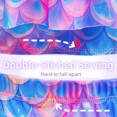 Girls Mermaid Swimsuit 3 Piece Bathing Suits, Adjustable Ruffled Bikini Top, with Cover up Skirt Fish Scale Design for 3-10Y4