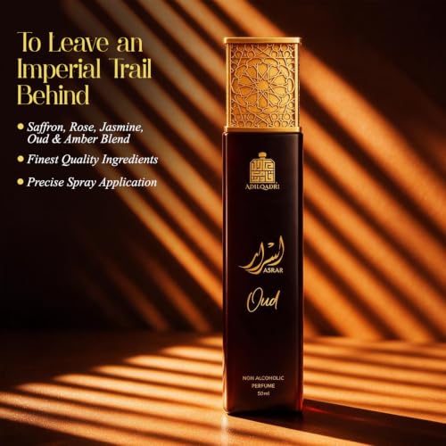 Image of Adilqadri Asrar Oud 50ml Perfume for Men & Women - Non-Alcoholic Saffron, Rose, Jasmine, Oud & Amber Fragrance - Long Lasting Warm Floral Woody Scent