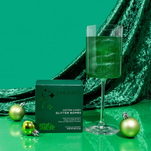 Image of Art of Sucre Emerald Green Cotton Drink Candy Glitter Bombs, Edible Glitter, Drop into Drinks, 4 Pieces