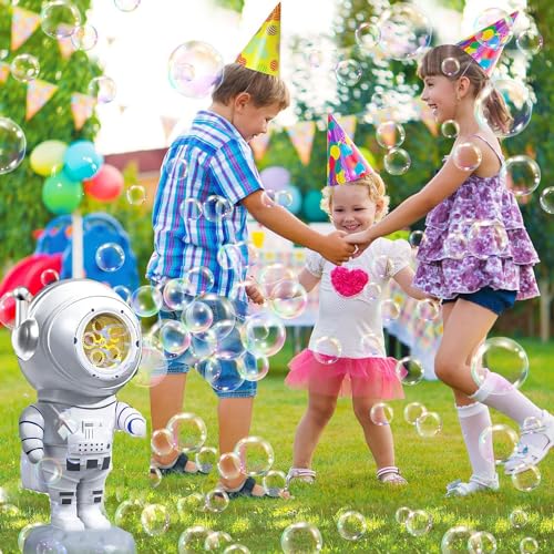 Seifenblasenmaschine, Xndryan Automatische Seifenblasenmaschine Hochzeit, 360° Drehbar Astronaut Tragbare Blasenmaschine Professional Blasenspielzeug für Kinder Hochzeit Party