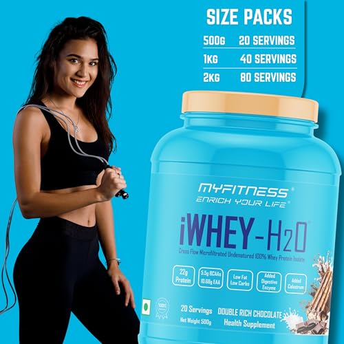 Image of Myfitness iWhey H2O | 88% Protein Per Serving | 100% Whey Protein Isolate | Added Colostrum | Added Digestive Enzymes | Whey Protein Powder (Choco Pebbles, 2kg (80 servings)) (2kg (80 servings), Double Rich Chocolate)
