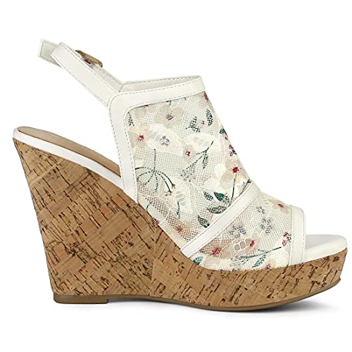 Allegra K Women's Open Toe Platform Heel Lace Wedges White Green Sandals - 7 M Us #TOP5