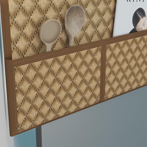 Image of Kuber Industries Velvet Polyester Fridge Cover Top with 6 Utility Side Pockets | Freeze /Refrigerator Cover Single Door | Fridge Top Organizer | Quilted Ultra Sonic - Brown