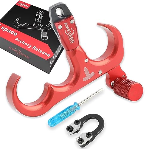 limaity Bow Release for Compound Bow Archery Thumb Trigger Release 3 Finger,Jaw Head Can Be Rotated 360Â°ï¼ŒMaximum Bearing 120lbs,for Right/Left Handers (Red)