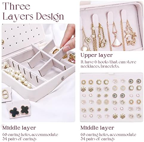 TRINIDa Jewellery Box Organiser, Travel Jewellery Box for Girls, Portable PU Leather Storage Case with Removable Partition, Small Jewellery box for Rings & Earrings & Necklace & Bracelets