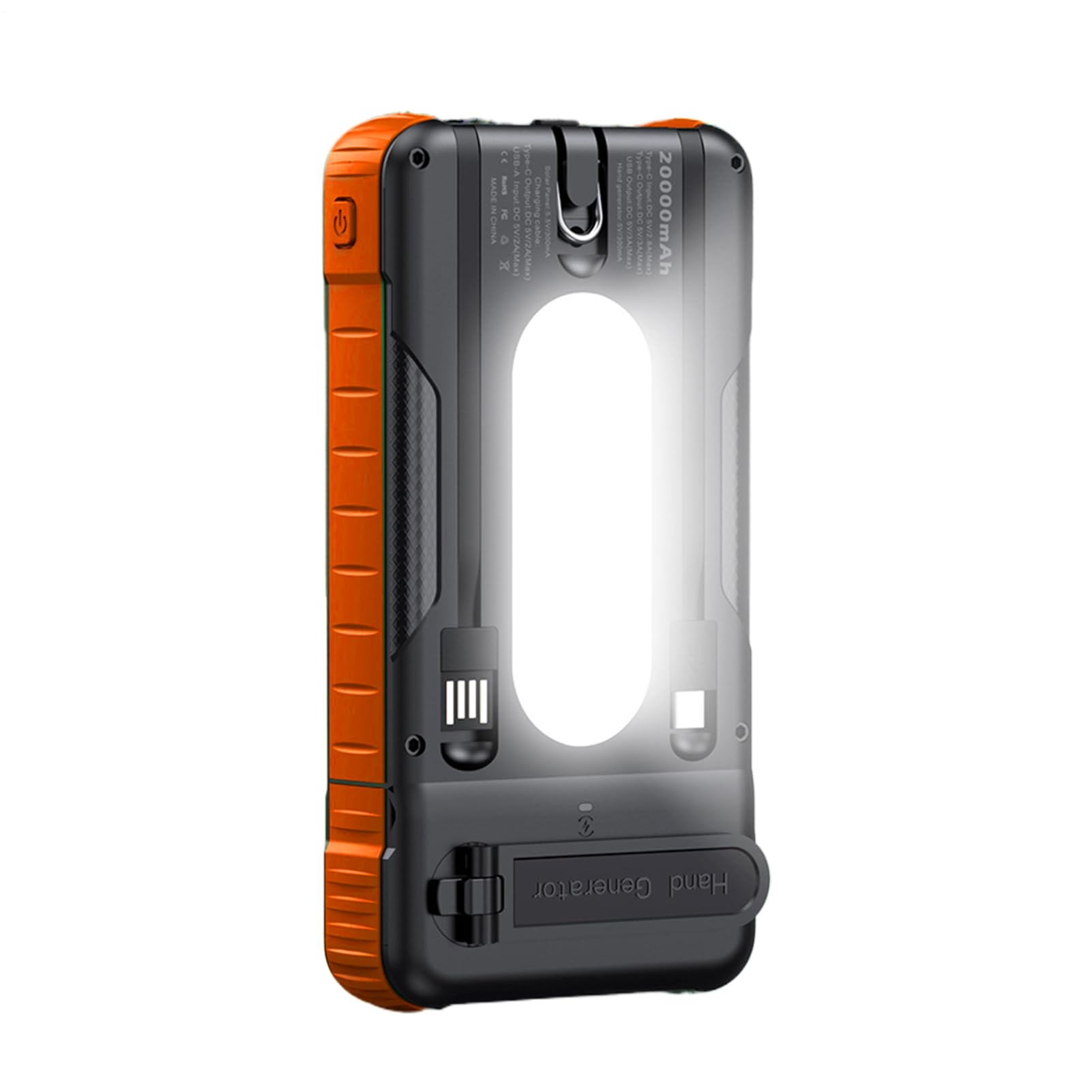 Caricatore Solare Power Bank Resistente Agli Urti Con Torcia | Caricatore Solare Con Manovella Batteria Portatile Per Smartphone, Fotocamera, Tablet, Campeggio, Escursionismo E Zaino In