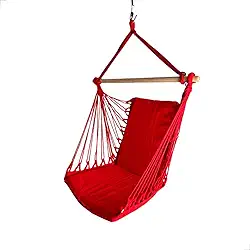 Rede Cadeira de Balanço Suspensa Corda Trançada Resistente Pendurada Teto Descanso Área de Piscina (Vermelho Claro)