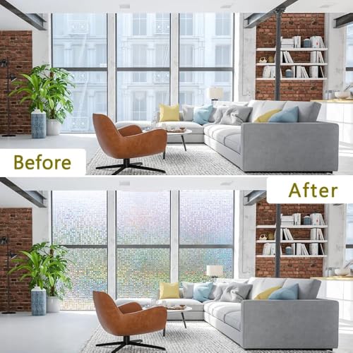 Image of WOO Home Window Privacy Film (24 X 120 Inch) Glass Window Film Mosaic Static Cling Decorative Window Vinyl, Removable Rainbow Window Tint, Non-Adhesive UV Blocking (Mosaic Glass Film | 2 X 10 SQFT)