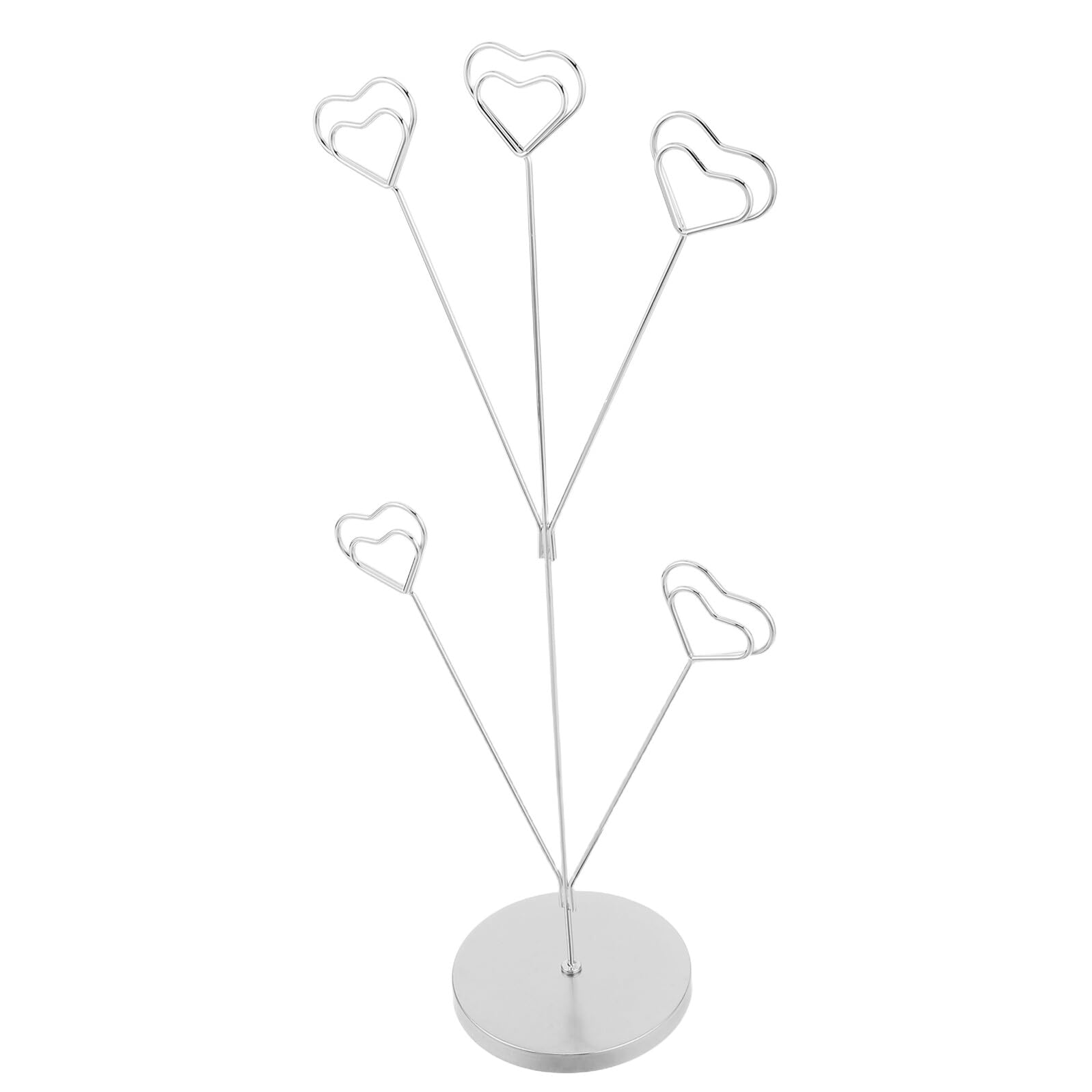 Portafotos para escritorio plateado corazón con 5 clips de metal y soporte