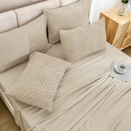 Image of Andency Oversized Queen Size Comforter Set with Sheets Khaki - 7 Pieces Bed in a Bag Oversized Queen Boho Tufted Lightweight Bedding Sets with Comforter, Sheets, Pillowcases & Shams