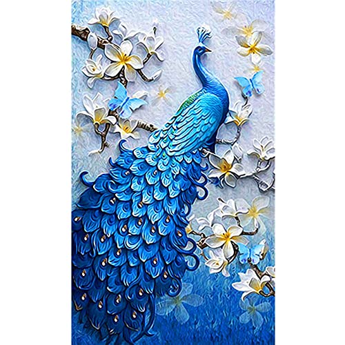 Diamond painting paon bleu grand format pour décorer un grand mur vide