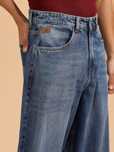 Image of WROGN Men's 100% Cotton Jeans | Solid | Baggy Fit