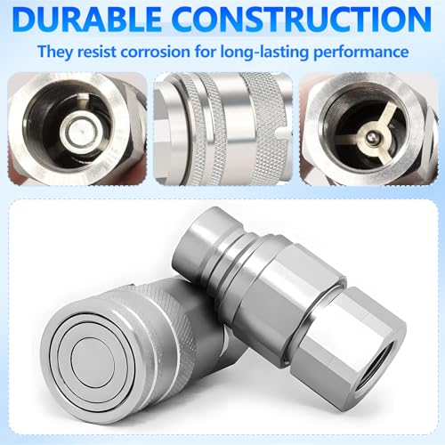 Image of 1 /2'' NPT Flat Face Hydraulic Quick Connect Couplers /Couplings with Dust Caps, The Universal Bobcat Flat Face Quick Connect Fittings with with 1 /2'' Body ISO 16028 Standard-4Set