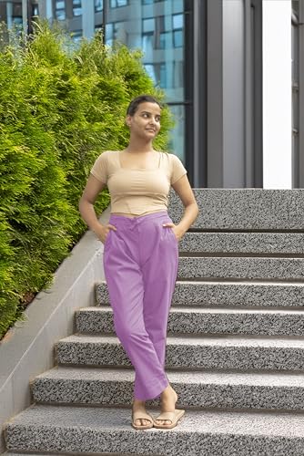 Image of Women's Cotton Regular Fit Trousers - Comfortable and Stylish Casual Office Wear Kurti Pants for Daily Use, Soft and Breathable Fabric