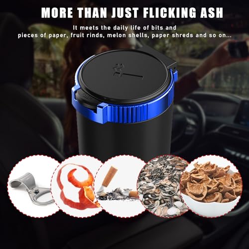 Image of Dickno Car Ashtray with Lid, Detachable Stainless Smokeless Auto Ashtray, Portable Mini Vehicle Trash Can with LED Blue Light, Universal Interior Accessories for Cup Holder (Blue, 1 PC) (Pack of 2)