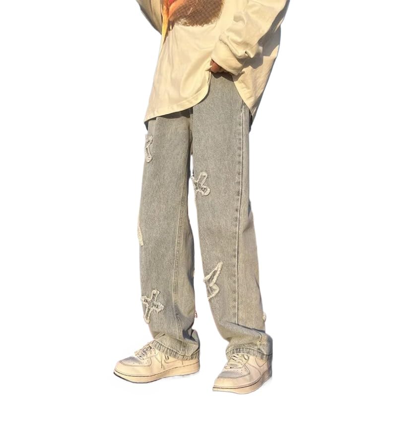 Hip Hop Streetwear Y2k Mens Pants High Street Jeans Baggy Loose Straight Casual Pants Male Cross Patch Trousers