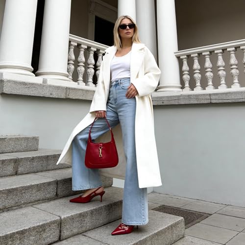 Image of CORNMOOD Stiletto Slingback Heels Pumps for Women | Glossy Patent Leather Kitten heel, Chic Dress Shoes for Modern Women, Ideal Wedding Evening Party and Work Office Outfit