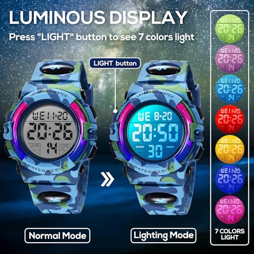 Image of Kids Watch,Boys Watch for 3-15 Year Old Boys,Digital Sport Outdoor Multifunctional Chronograph LED 50 M Waterproof Alarm Calendar Analog Watch for Children with Silicone Band,Kids Gift