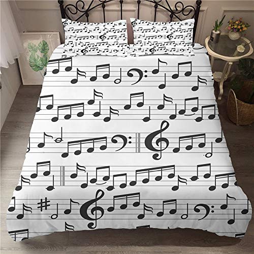 Housse de couette 200x200cm imprimé 3D note musicale parure de lit microfibre 2 personnes 3 pièces - 3