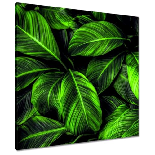 Décoration murale feuilles vertes peinture sur toile 60x60