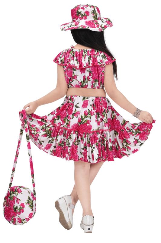 Laraib Fashion Girls Midi Top and Skirt Combo Dress with Cap and Purse offers donot miss
