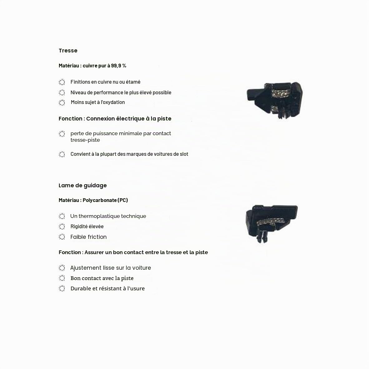 SSC Slot Cars Lot de 4 lames de guidage faciles à installer avec tresses et 8 œillets Compatible avec les modèles de voitures à fente Scalextric, accessoires de bricolage avec tresse