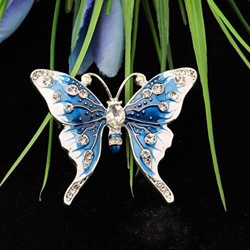 Image of FEELMEM Crystal Rhinestone Butterfly Brooch Pin Blue Color Butterfly Brooches for For Women Wedding /Banquet /Birthday Party