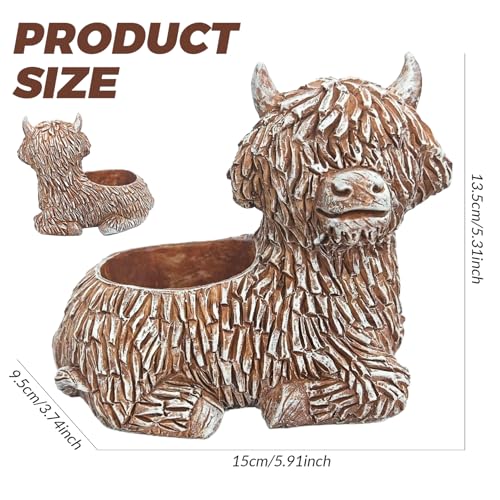 Macetero de vaca Highland mini y macetas suculentas de resina 5