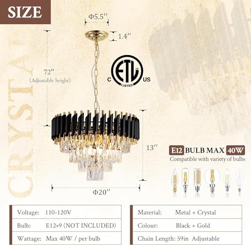 Image of Modern K9 Crystal Chandeliers Gold -Round Crystal Chandelier for Living Room Colors.Warm White, Moon Light,Golden,Led Plate Included (Black Gold, 500MM)