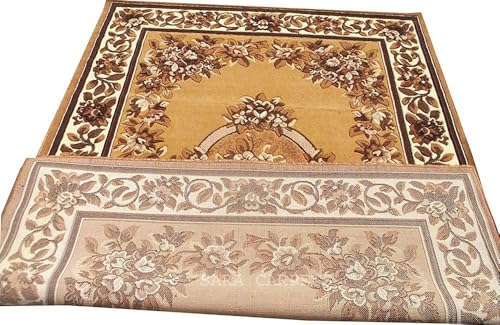 Image of Soft Thick Geometric Acrylic Washable Anti Skid Carpet. for Living Room Bedroom. Hall Size 5 x 7 feet (150X210 Cm) Gold D20