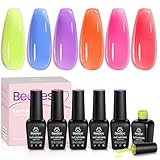 Beetles Summer Jelly Gel Nail Polish, 6 Colors Jelly Tint Neon Spring Gel Polish Translucent Red Hot Pink Purple Bright Blue Yellow Gel Polish Soak Off Uv Led Gel Nail Art Manicure Gift for Mom