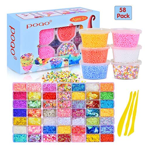 58 Pcs Slime Kit, Comprese Palle di Schiuma, Perle...