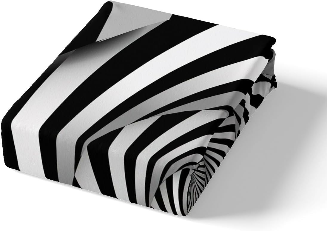 Castle Fairy Black White Stripes Bedding Set,Visual Art Duvet Cover for Kids Teen Boys Girls,Abstract Comforter Cover Decorative Room,Illusion Quilt Cover with 2 Pillowcases,King Size